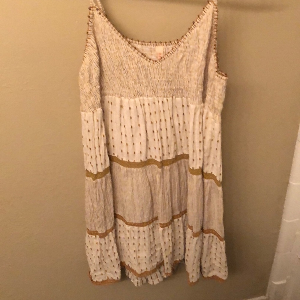 Anthropologie white and gold babydoll dress